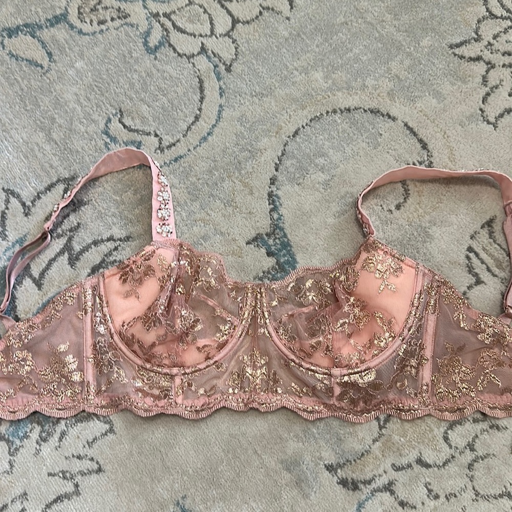 Victoria secret beaded pink long line bra metallic
